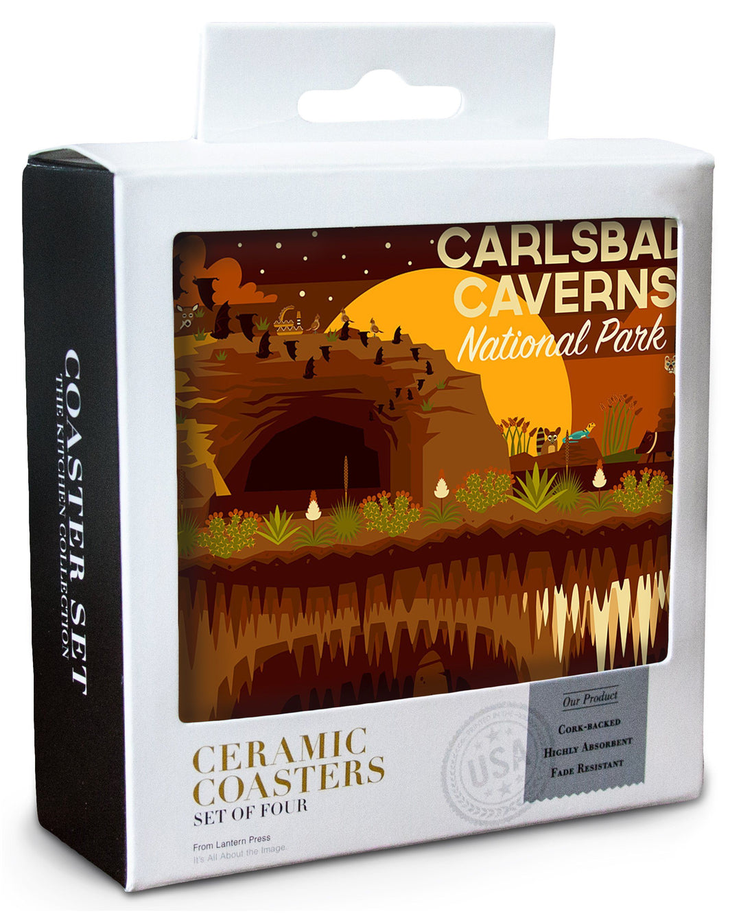Carlsbad Caverns National Park, New Mexico, Geometric National Park Series, Lantern Press Artwork, Coaster Set Coasters Lantern Press 