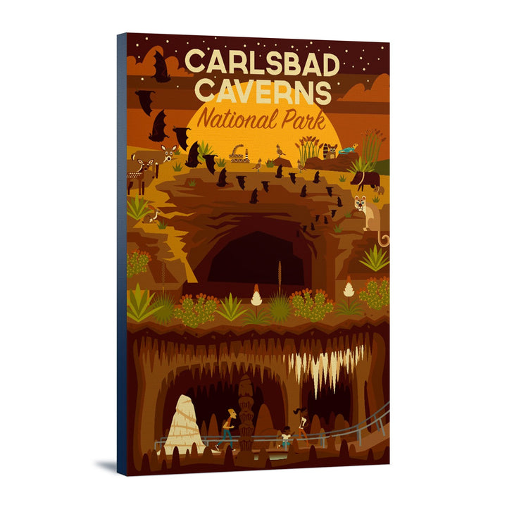 Carlsbad Caverns National Park, New Mexico, Geometric National Park Series, Lantern Press Artwork, Stretched Canvas Canvas Lantern Press 12x18 Stretched Canvas 
