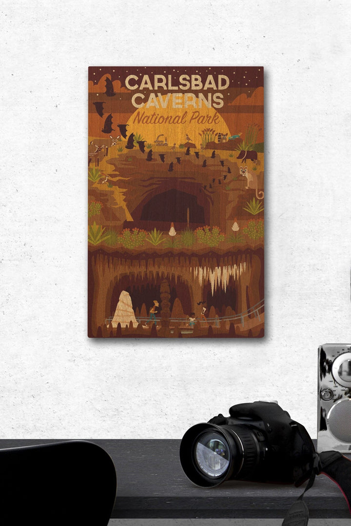 Carlsbad Caverns National Park, New Mexico, Geometric National Park Series, Lantern Press Artwork, Wood Signs and Postcards Wood Lantern Press 12 x 18 Wood Gallery Print 