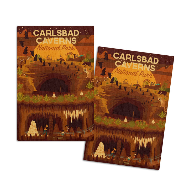 Carlsbad Caverns National Park, New Mexico, Geometric National Park Series, Lantern Press Artwork, Wood Signs and Postcards Wood Lantern Press 4x6 Wood Postcard Set 