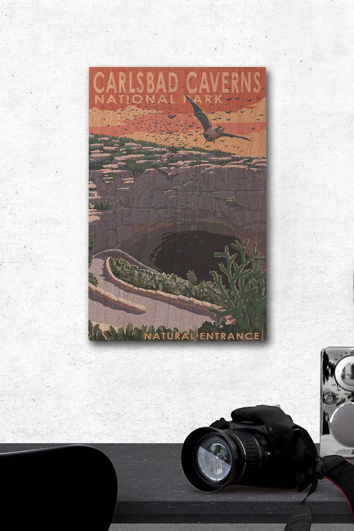Carlsbad Caverns National Park, New Mexico, Natural Entrance, Painterly Series, Lantern Press Artwork, Wood Signs and Postcards Wood Lantern Press 12 x 18 Wood Gallery Print 