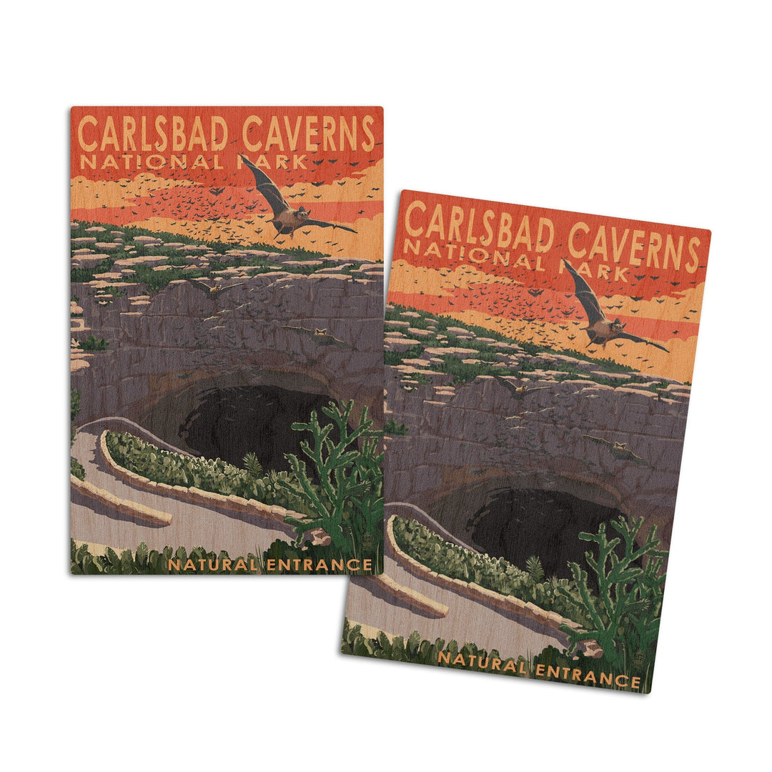 Carlsbad Caverns National Park, New Mexico, Natural Entrance, Painterly Series, Lantern Press Artwork, Wood Signs and Postcards Wood Lantern Press 4x6 Wood Postcard Set 