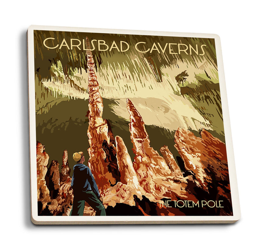 Carlsbad Caverns National Park, New Mexico, The Totem Pole, Lantern Press Poster, Coaster Set Coasters Lantern Press 