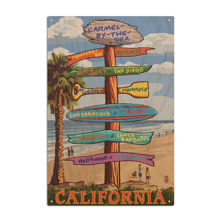 Carmel-by-the-Sea, California, Destination Signpost, Lantern Press Artwork, Wood Signs and Postcards Wood Lantern Press 10 x 15 Wood Sign 