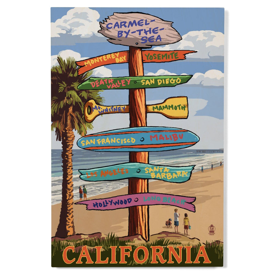 Carmel-by-the-Sea, California, Destination Signpost, Lantern Press Artwork, Wood Signs and Postcards Wood Lantern Press 