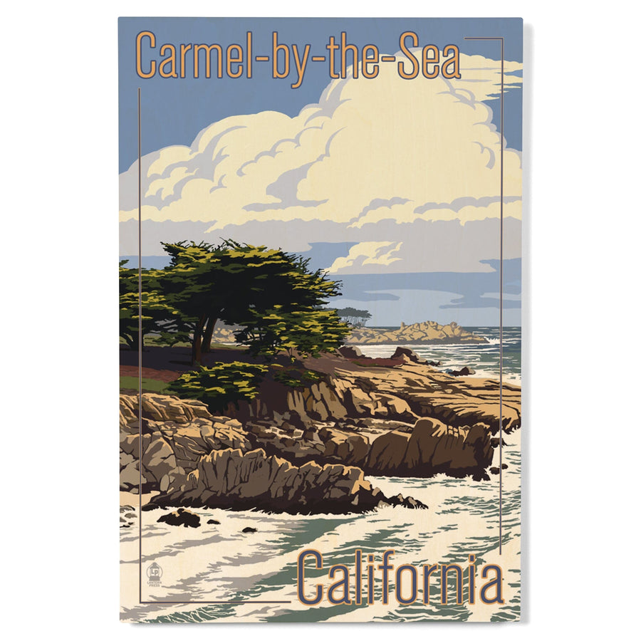 Carmel-by-the-Sea, California, View of Cypress Trees, Lantern Press Artwork, Wood Signs and Postcards Wood Lantern Press 