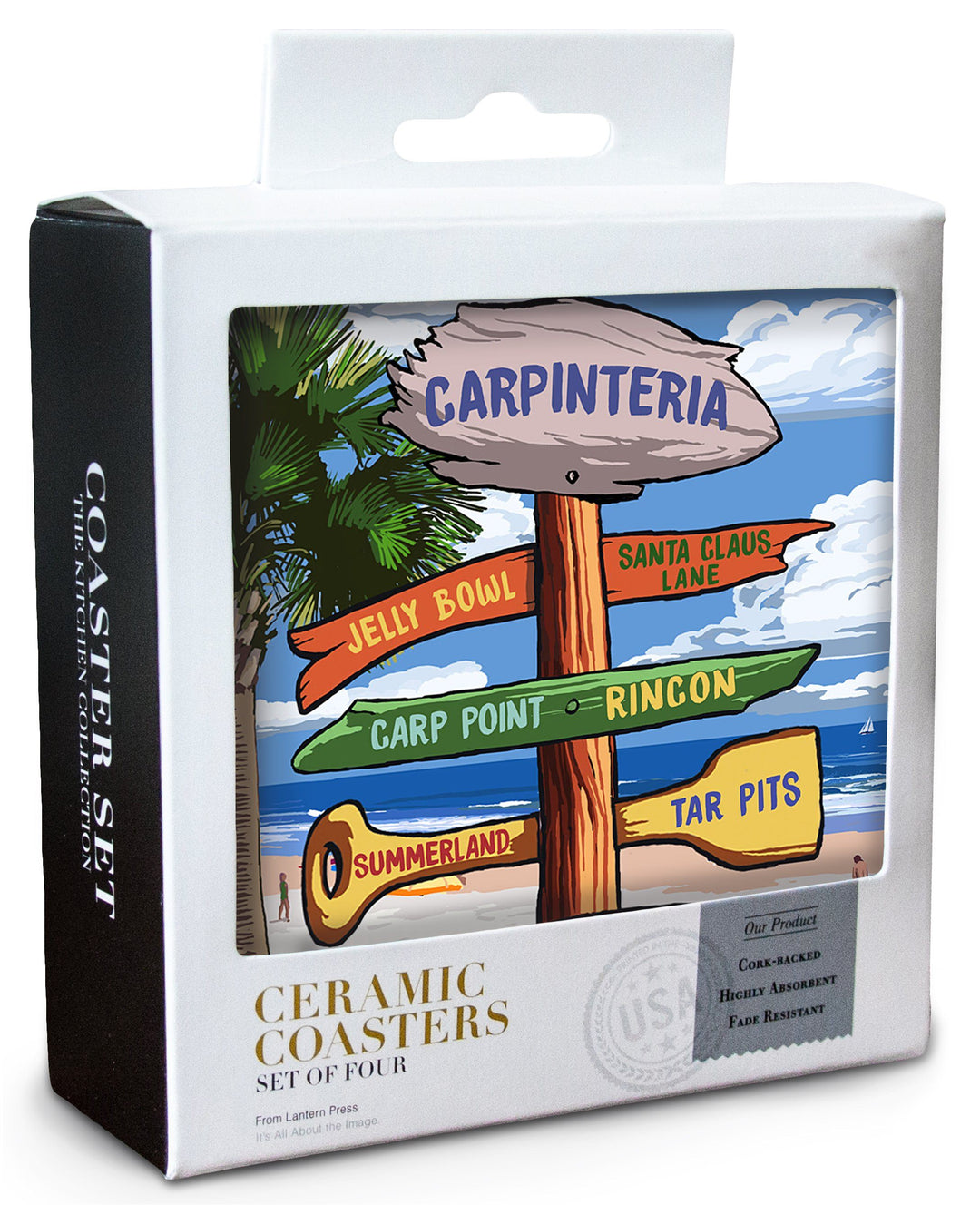 Carpinteria, California, Destination Signpost, Lantern Press Artwork, Coaster Set Coasters Lantern Press 