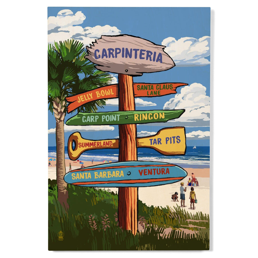 Carpinteria, California, Destination Signpost, Lantern Press Artwork, Wood Signs and Postcards Wood Lantern Press 