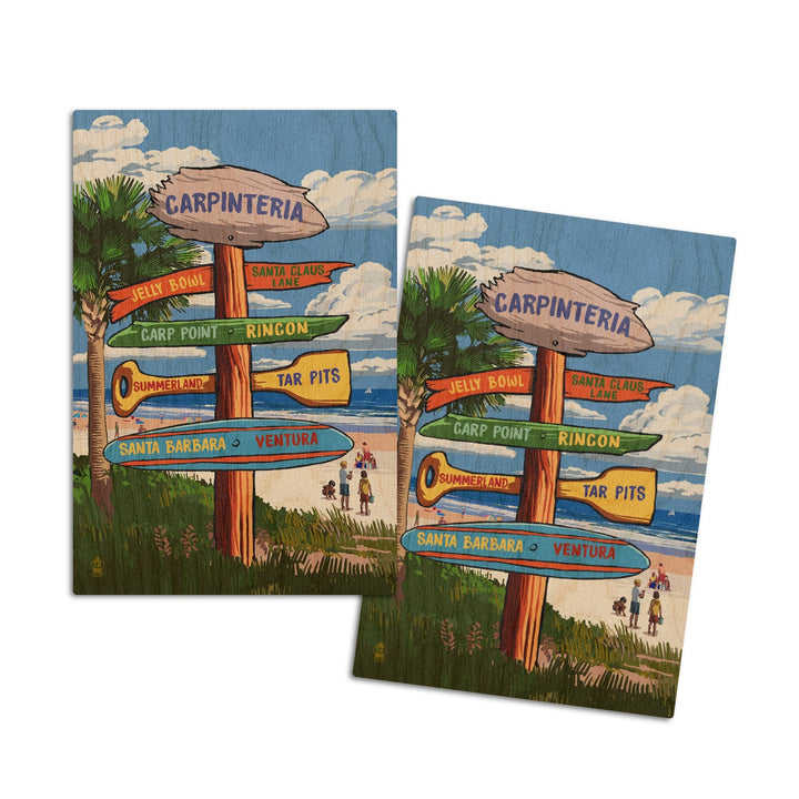 Carpinteria, California, Destination Signpost, Lantern Press Artwork, Wood Signs and Postcards Wood Lantern Press 4x6 Wood Postcard Set 