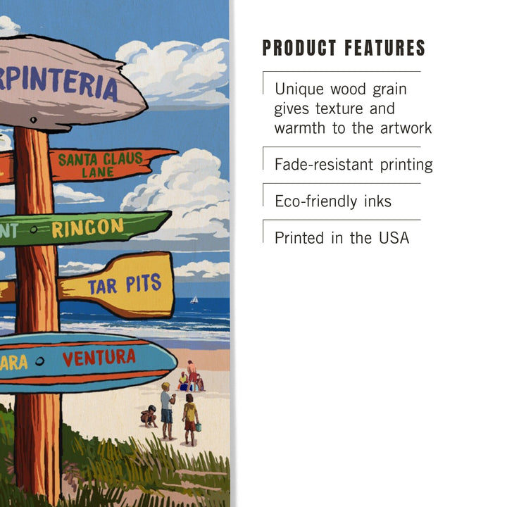 Carpinteria, California, Destination Signpost, Lantern Press Artwork, Wood Signs and Postcards Wood Lantern Press 