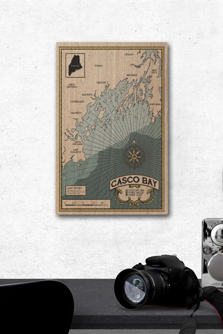 Casco Bay, Maine, Nautical Chart, Lantern Press Artwork, Wood Signs and Postcards Wood Lantern Press 12 x 18 Wood Gallery Print 