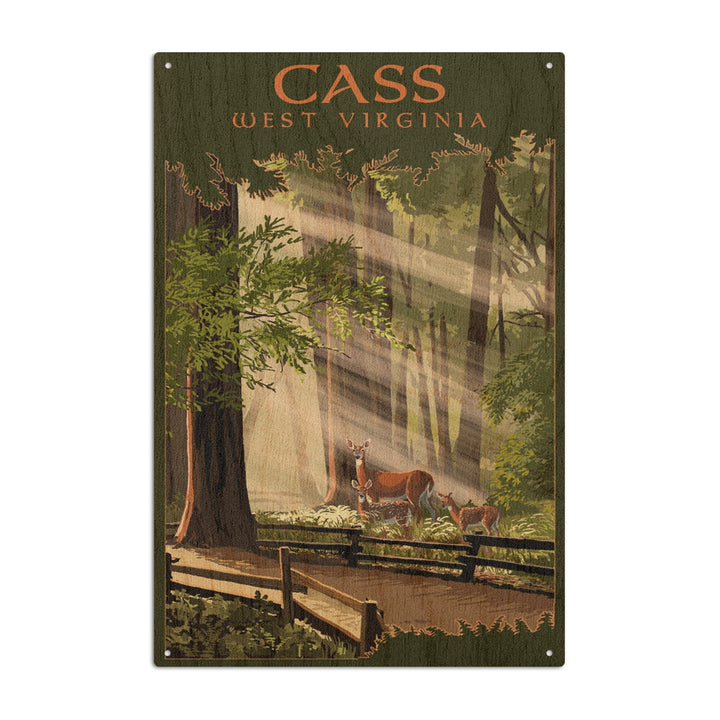 Cass, West Virginia, Deer and Fawns, Lantern Press Artwork, Wood Signs and Postcards Wood Lantern Press 10 x 15 Wood Sign 