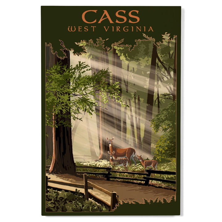 Cass, West Virginia, Deer and Fawns, Lantern Press Artwork, Wood Signs and Postcards Wood Lantern Press 