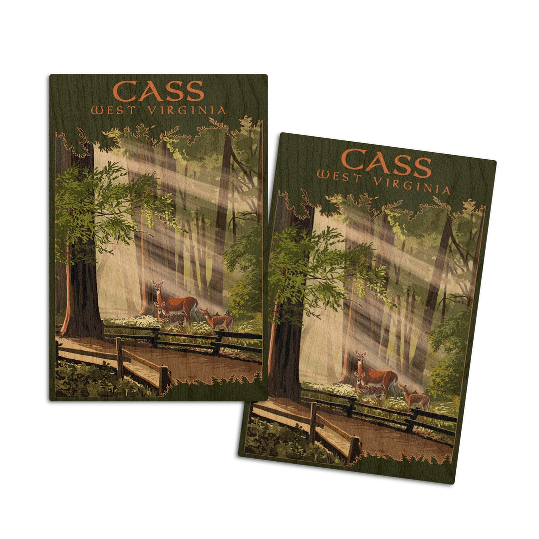 Cass, West Virginia, Deer and Fawns, Lantern Press Artwork, Wood Signs and Postcards Wood Lantern Press 4x6 Wood Postcard Set 