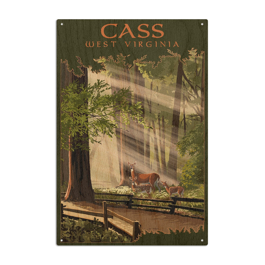 Cass, West Virginia, Deer and Fawns, Lantern Press Artwork, Wood Signs and Postcards Wood Lantern Press 6x9 Wood Sign 