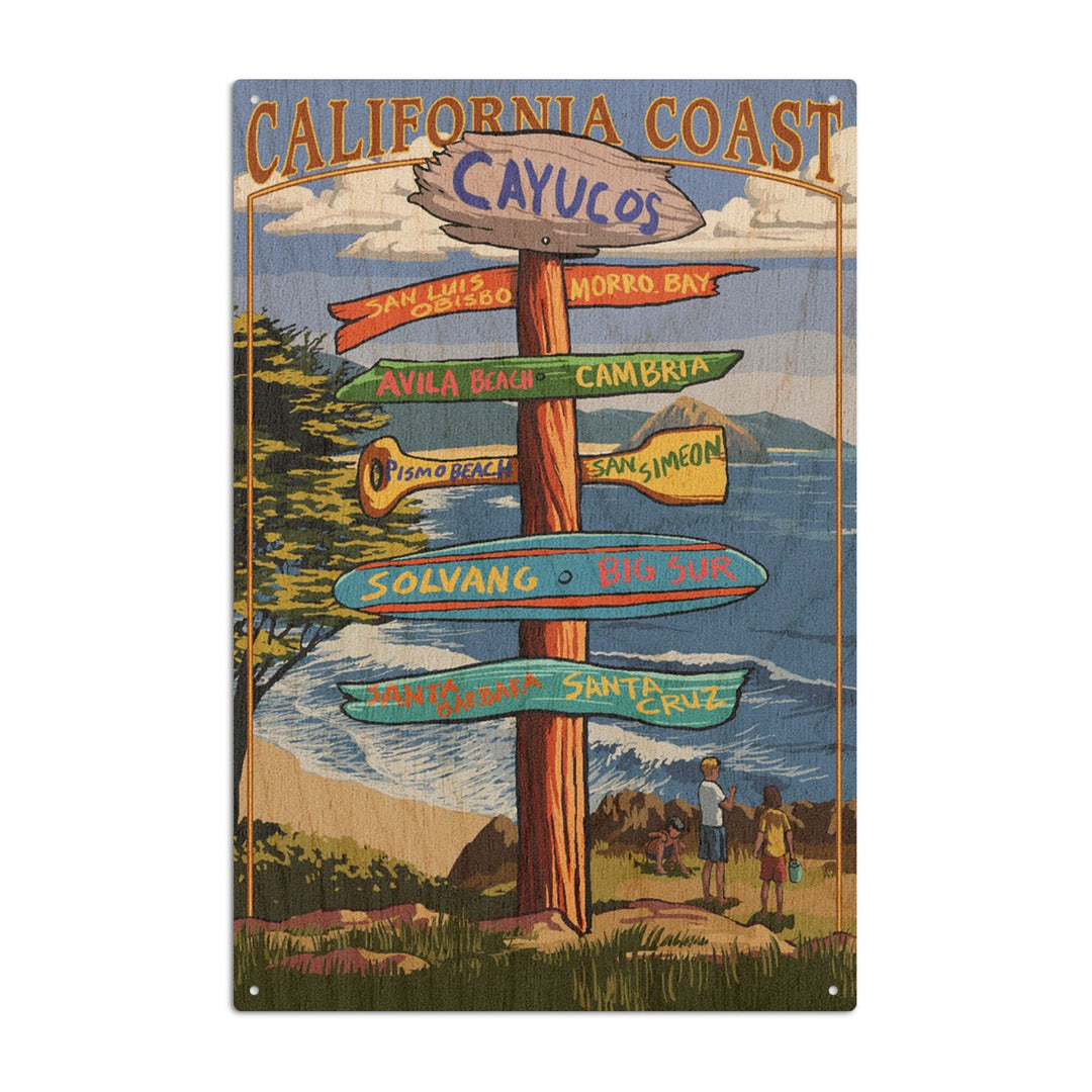 Cayucos, California, Destination Signpost, Lantern Press Artwork, Wood Signs and Postcards Wood Lantern Press 10 x 15 Wood Sign 