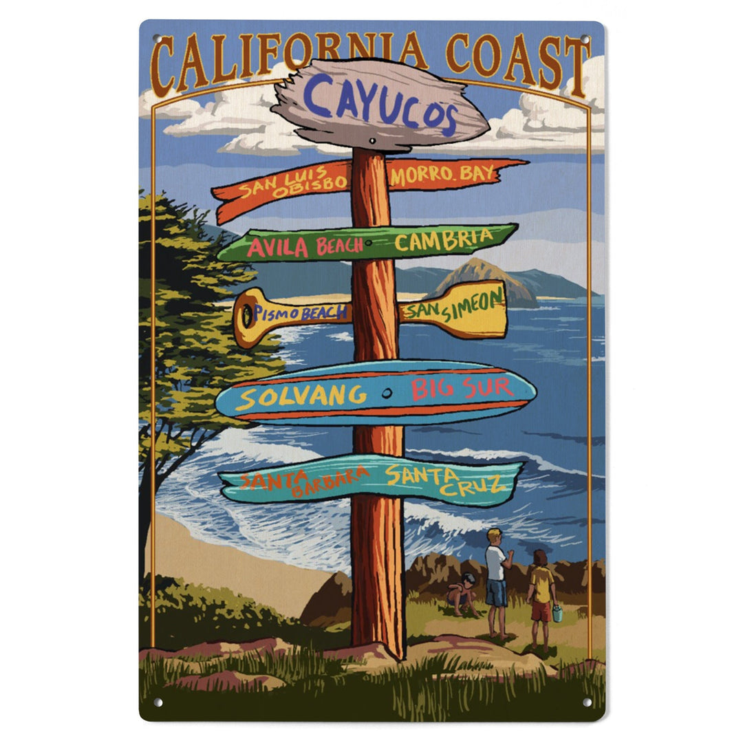 Cayucos, California, Destination Signpost, Lantern Press Artwork, Wood Signs and Postcards Wood Lantern Press 