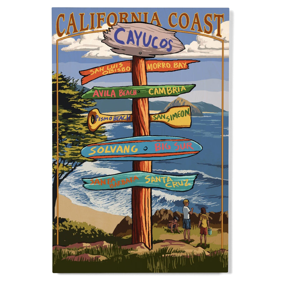 Cayucos, California, Destination Signpost, Lantern Press Artwork, Wood Signs and Postcards Wood Lantern Press 
