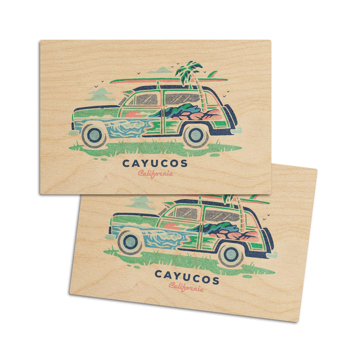 Cayucos, California, Woody, Distressed Vector, Lantern Press Artwork, Wood Signs and Postcards Wood Lantern Press 4x6 Wood Postcard Set 