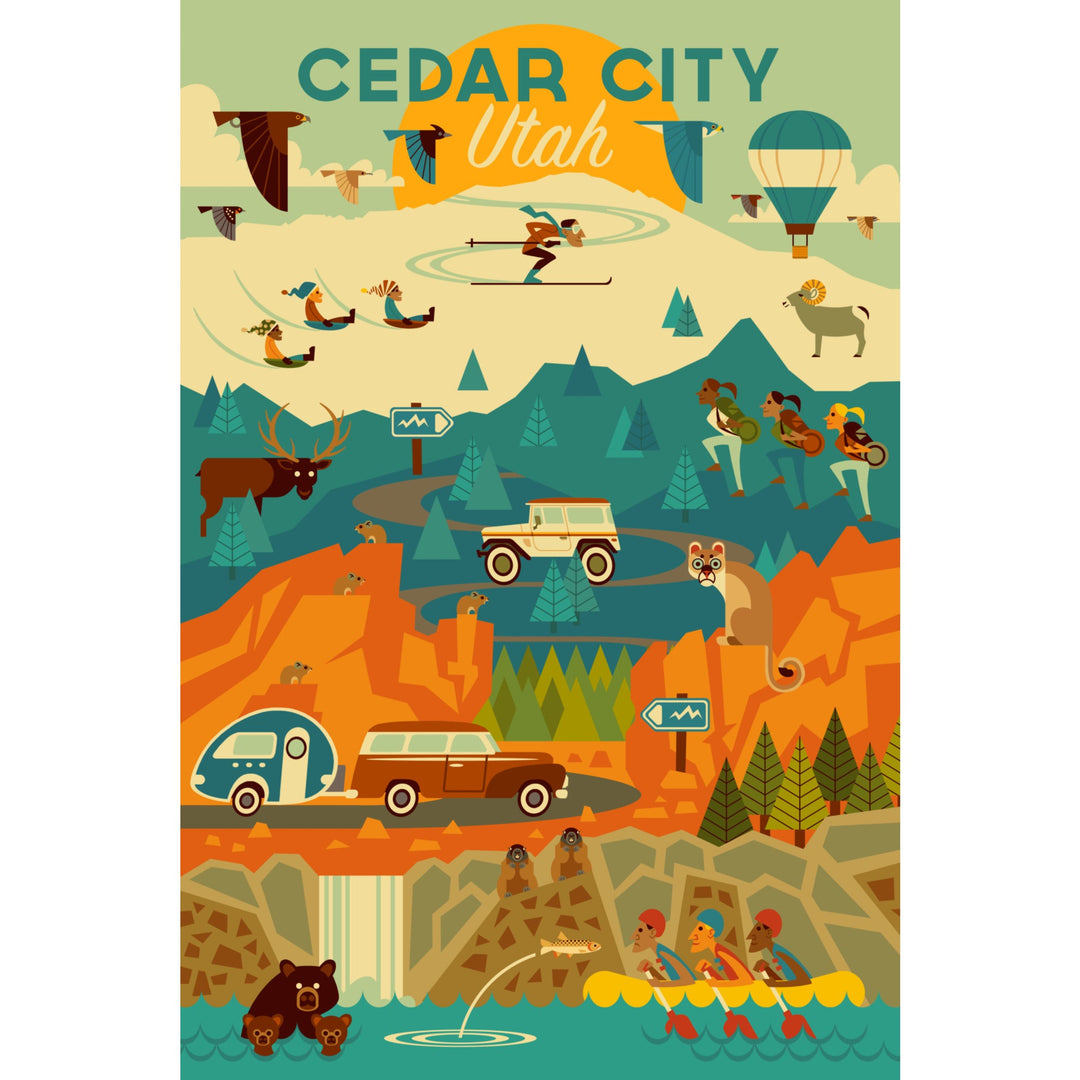 Cedar City, Utah, Mountain, Geometric, Lantern Press Artwork, Stretched Canvas Canvas Lantern Press 