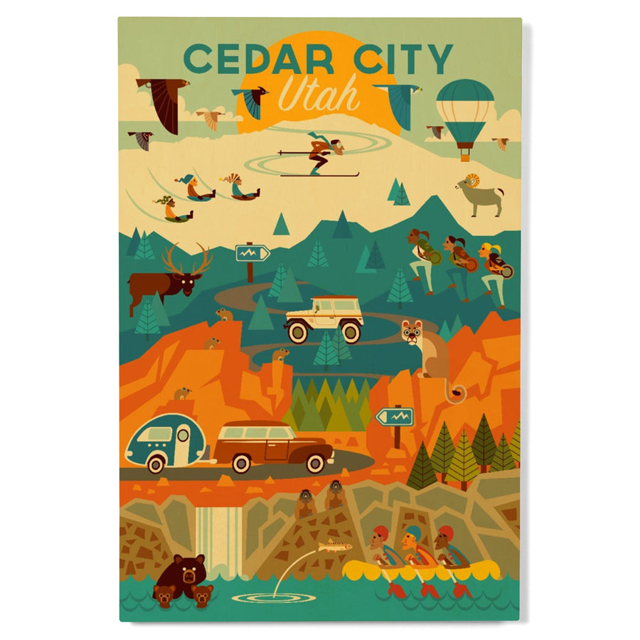 Cedar City, Utah, Mountain, Geometric, Lantern Press Artwork, Wood Signs and Postcards Wood Lantern Press 