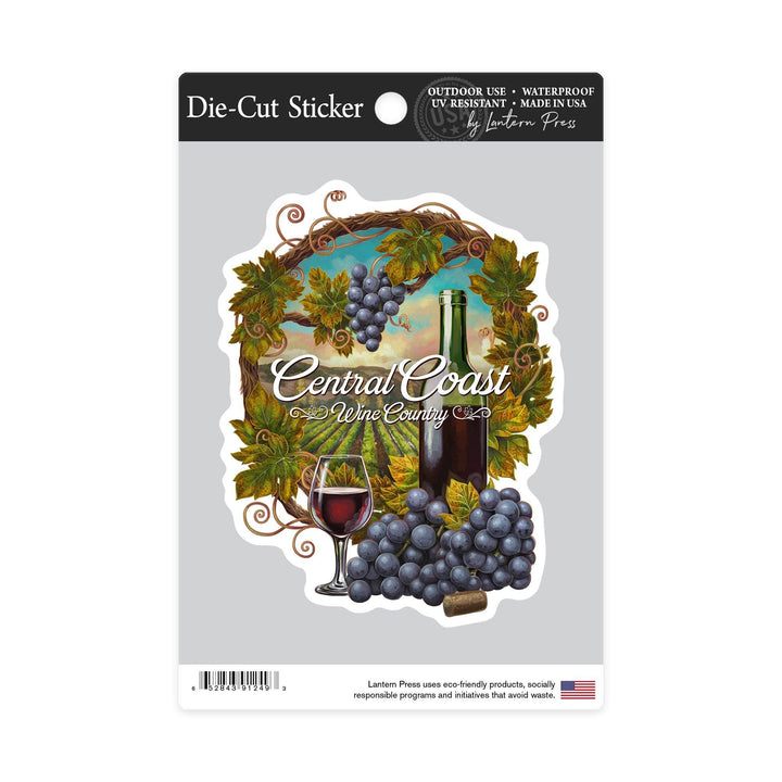Central Coast, Wine Country, Contour, Lantern Press Artwork, Vinyl Sticker Sticker Lantern Press 