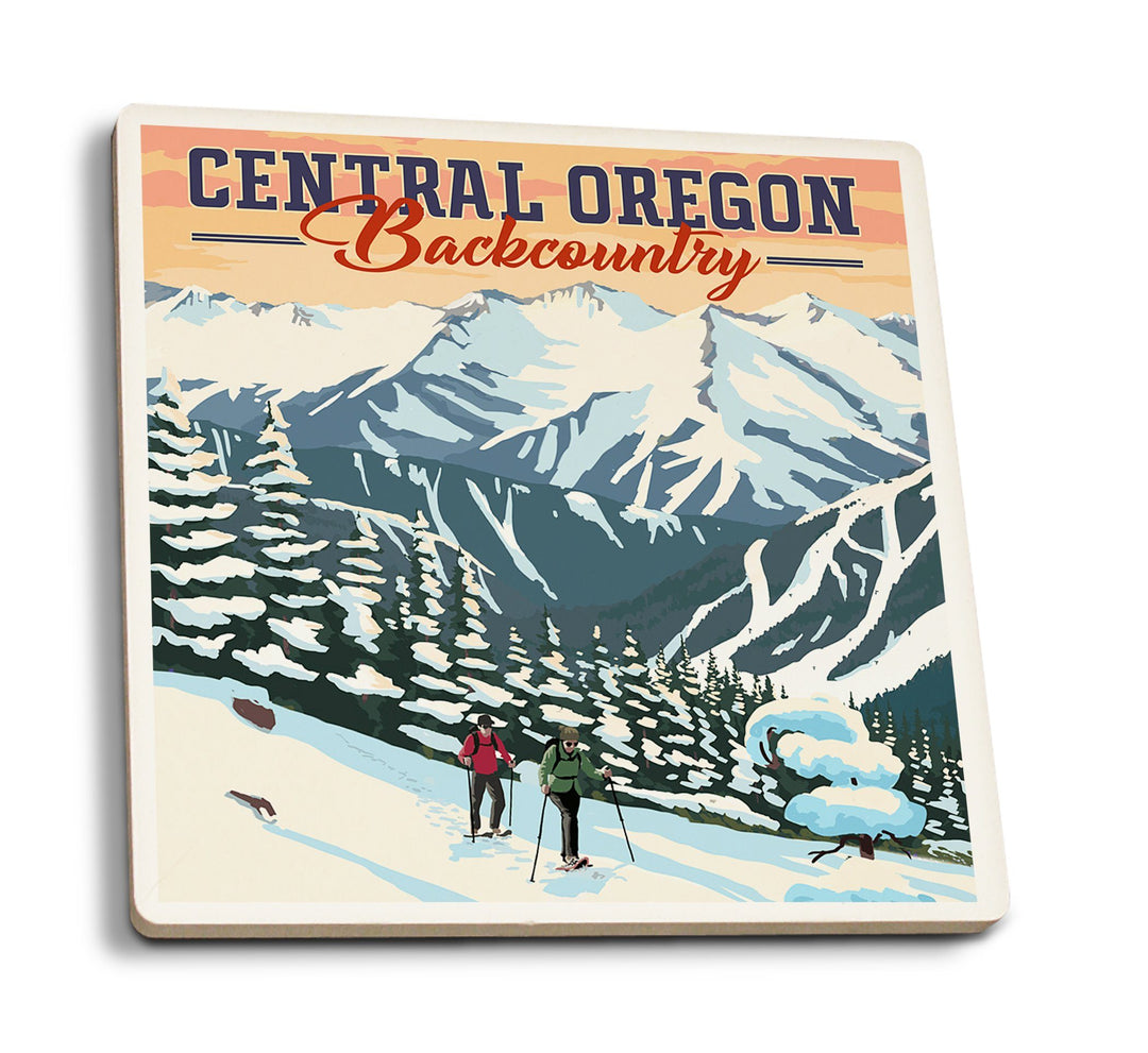 Central Oregon Backcountry, Winter Snowshoers, Lantern Press Artwork, Coaster Set Coasters Lantern Press 