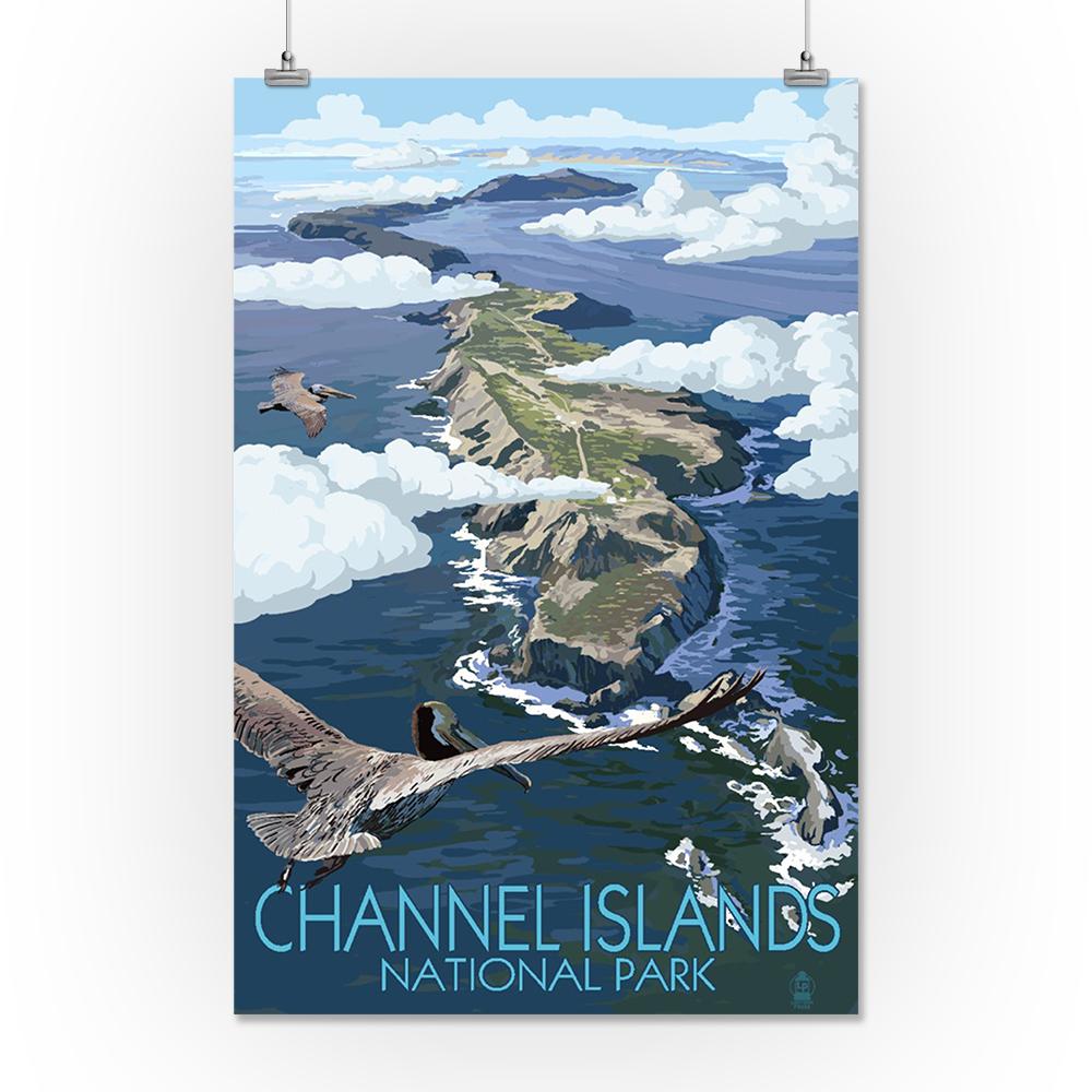 Channel Islands, California, Bird's Eye View, Painterly Series, Lantern Press Artwork, Art Prints and Metal Signs Art Lantern Press 16 x 24 Giclee Print 