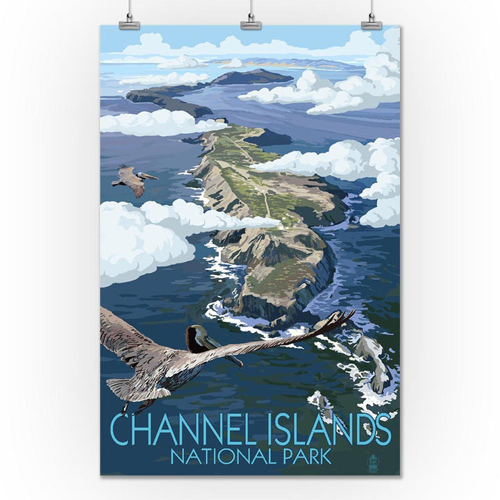 Channel Islands, California, Bird's Eye View, Painterly Series, Lantern Press Artwork, Art Prints and Metal Signs Art Lantern Press 24 x 36 Giclee Print 