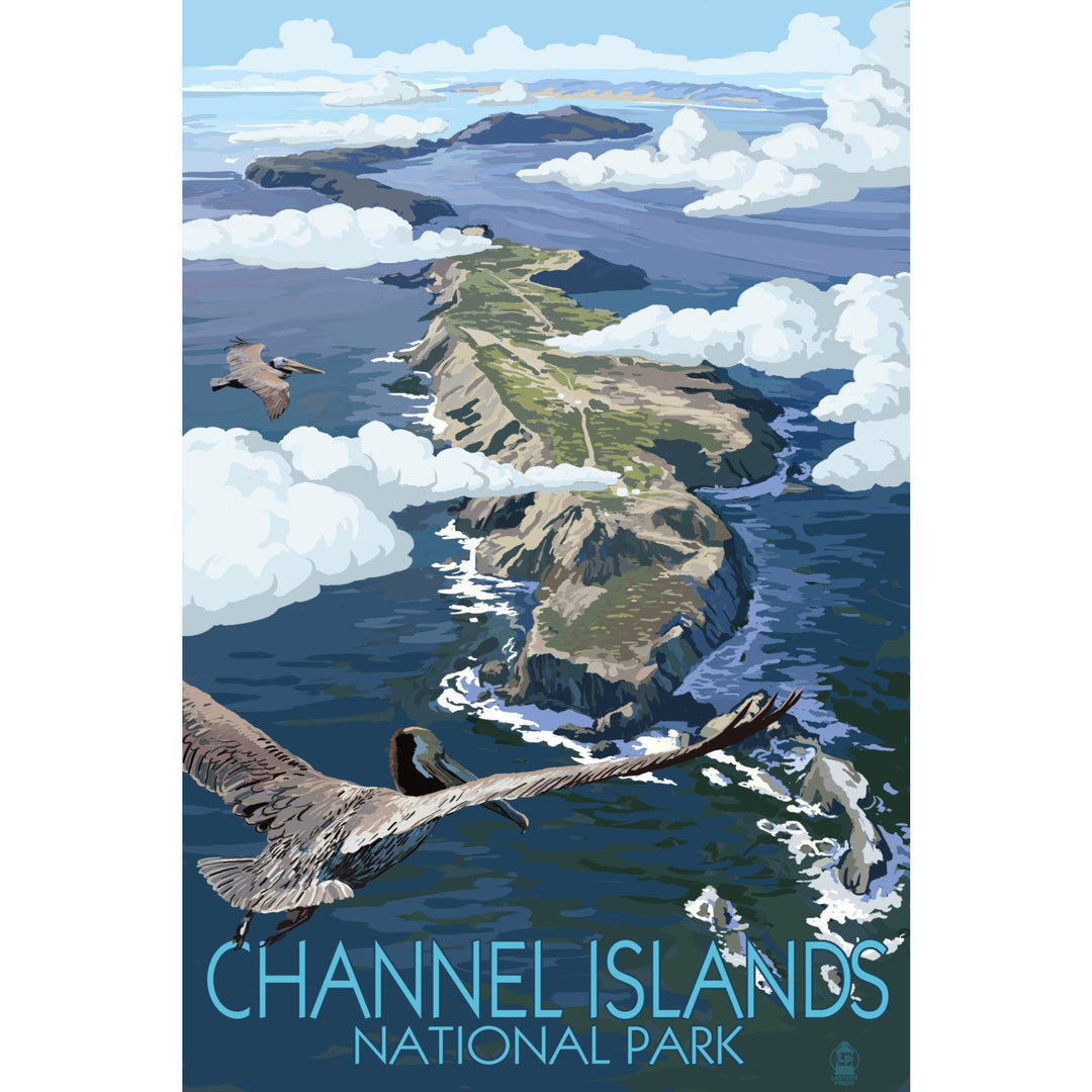 Channel Islands, California, Bird's Eye View, Painterly Series, Lantern Press Artwork, Stretched Canvas Canvas Lantern Press 