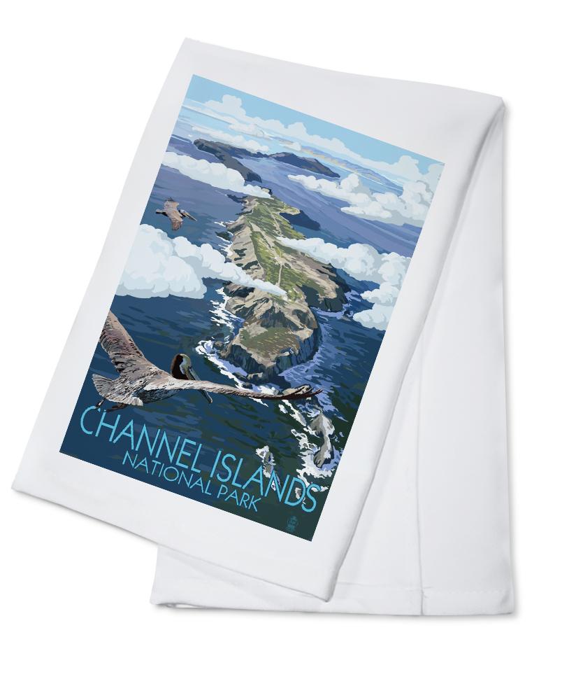 Channel Islands, California, Bird's Eye View, Painterly Series, Lantern Press Artwork, Towels and Aprons Kitchen Lantern Press Cotton Towel 