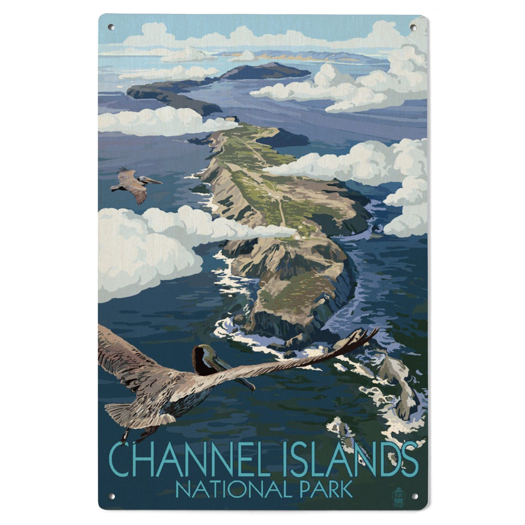 Channel Islands, California, Bird's Eye View, Painterly Series, Lantern Press Artwork, Wood Signs and Postcards Wood Lantern Press 