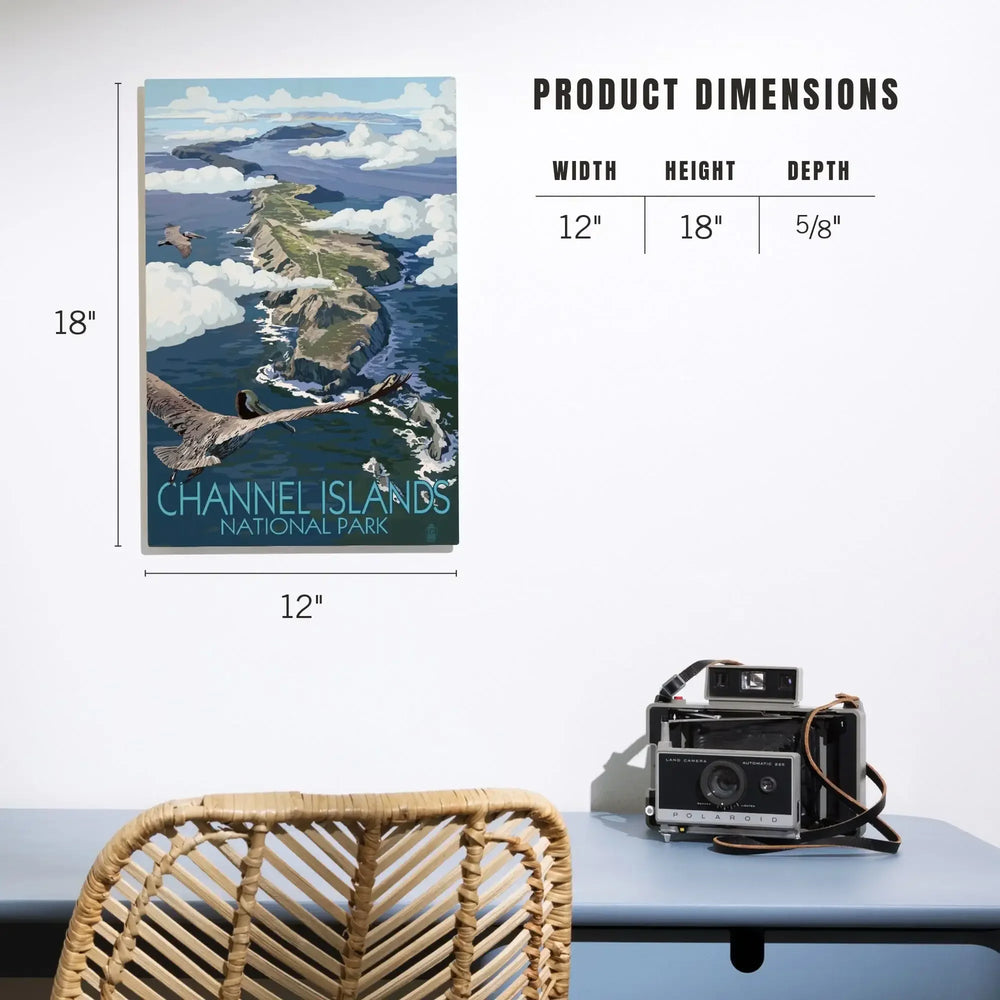 Channel Islands, California, Bird's Eye View, Painterly Series, Lantern Press Artwork, Wood Signs and Postcards - Lantern Press