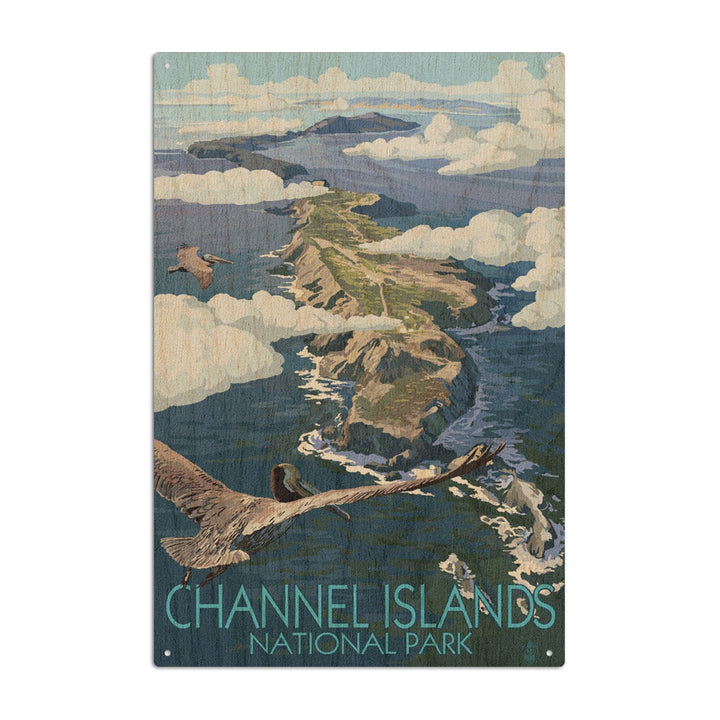 Channel Islands, California, Bird's Eye View, Painterly Series, Lantern Press Artwork, Wood Signs and Postcards Wood Lantern Press 6x9 Wood Sign 