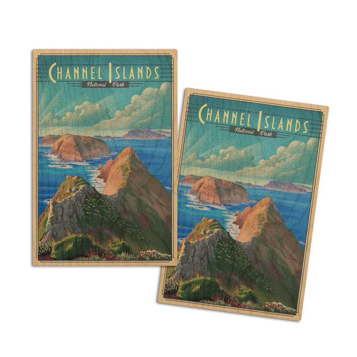 Channel Islands National Park, California, Lithograph National Park Series, Lantern Press Artwork, Wood Signs and Postcards Wood Lantern Press 4x6 Wood Postcard Set 