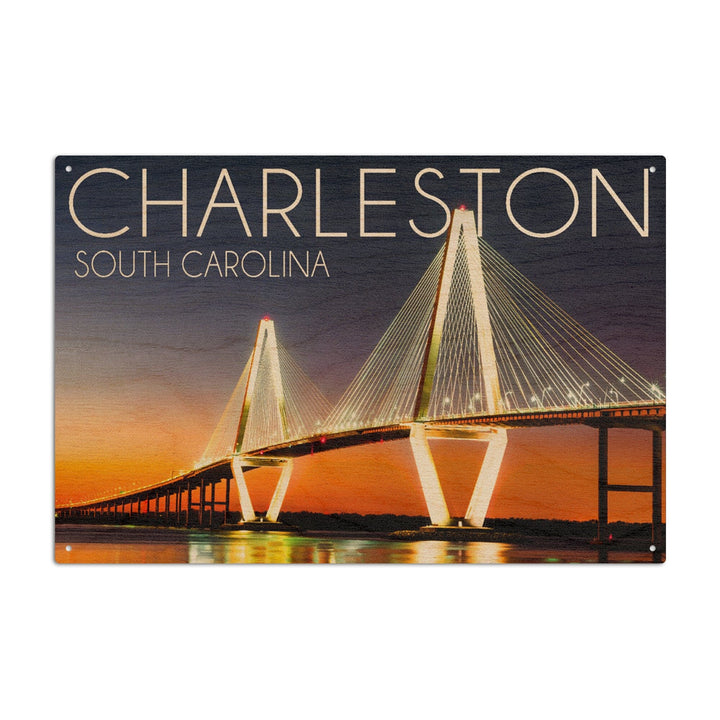 Charleston, South Carolina, Arthur Ravenel Jr. Bridge at Sunset, Lantern Press Photography, Wood Signs and Postcards Wood Lantern Press 10 x 15 Wood Sign 