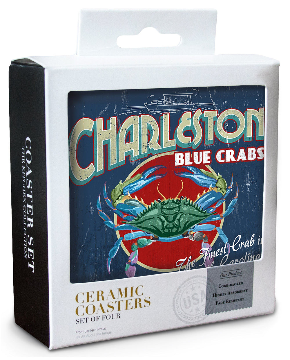 Charleston, South Carolina, Blue Crabs Vintage Sign, Lantern Press Artwork, Coaster Set Coasters Lantern Press 