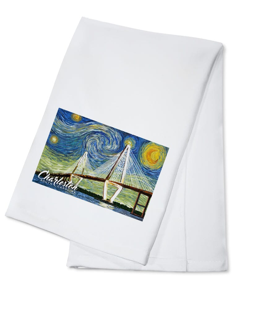 Charleston, South Carolina, Bridge, Starry Night, Organic Cotton Kitchen Tea Towels - Lantern Press