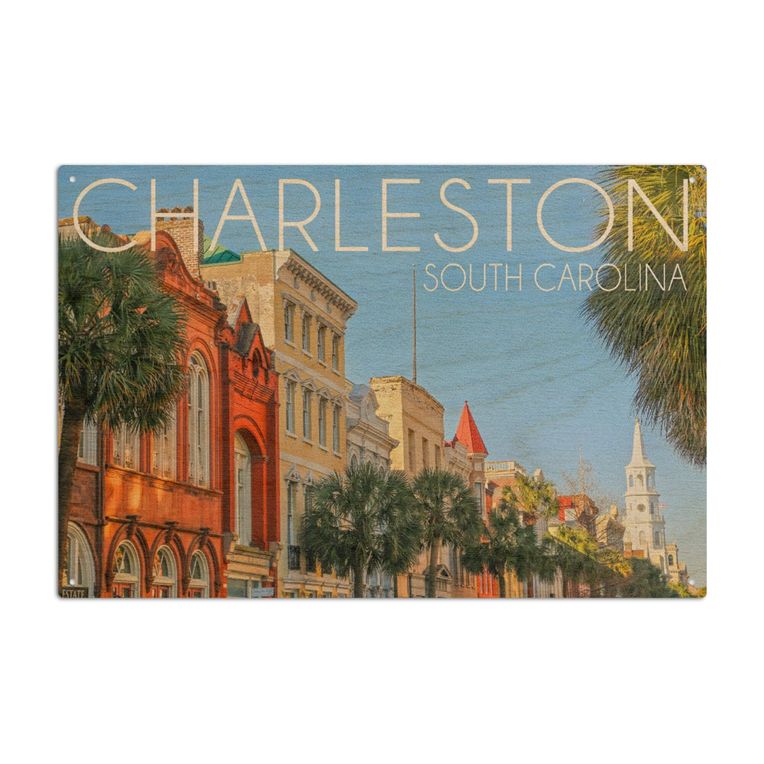 Charleston, South Carolina, Colorful Buildings, Lantern Press Photography, Wood Signs and Postcards Wood Lantern Press 10 x 15 Wood Sign 