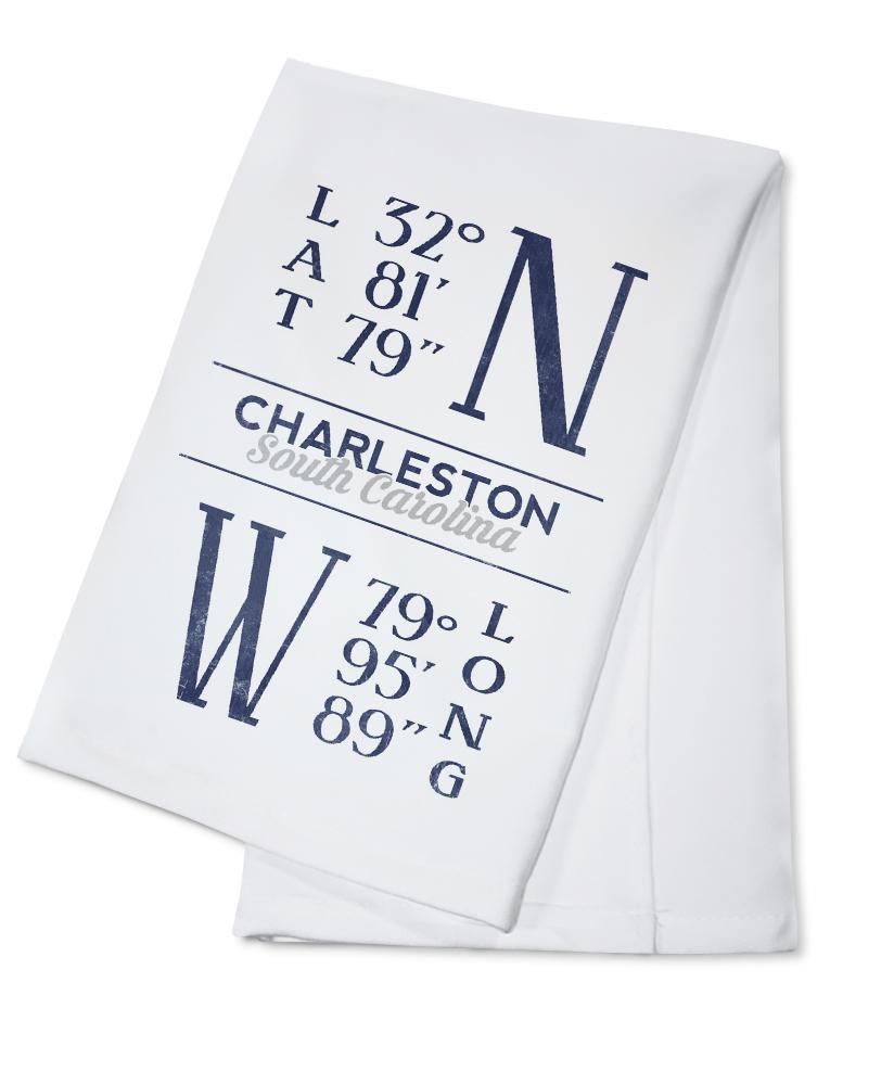 Charleston, South Carolina, Latitude & Longitude (Blue), Lantern Press Artwork, Towels and Aprons Kitchen Lantern Press Cotton Towel 