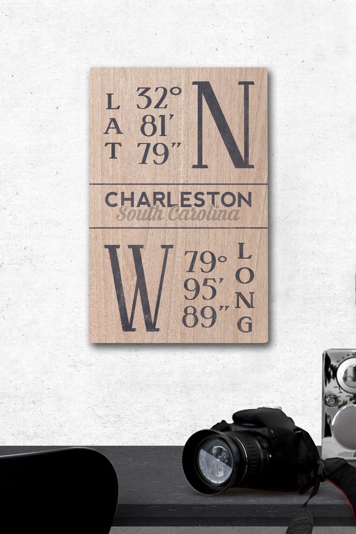 Charleston, South Carolina, Latitude & Longitude (Blue), Lantern Press Artwork, Wood Signs and Postcards Wood Lantern Press 12 x 18 Wood Gallery Print 