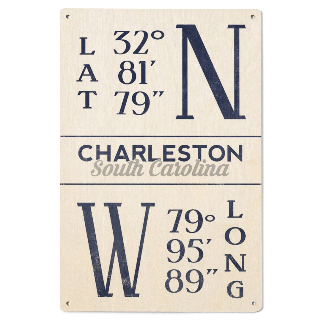 Charleston, South Carolina, Latitude & Longitude (Blue), Lantern Press Artwork, Wood Signs and Postcards Wood Lantern Press 
