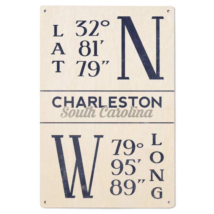 Charleston, South Carolina, Latitude & Longitude (Blue), Lantern Press Artwork, Wood Signs and Postcards Wood Lantern Press 