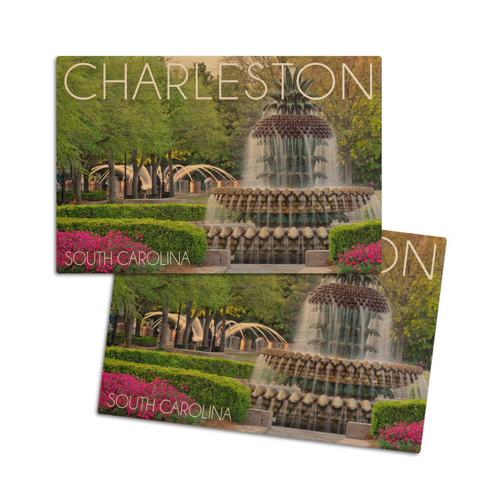 Charleston, South Carolina, Pineapple Fountain, Lantern Press Photography, Wood Signs and Postcards Wood Lantern Press 4x6 Wood Postcard Set 