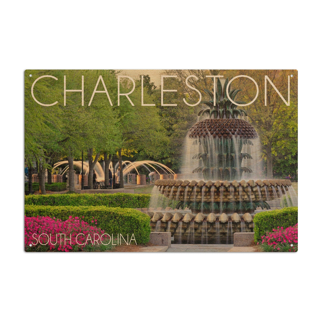 Charleston, South Carolina, Pineapple Fountain, Lantern Press Photography, Wood Signs and Postcards Wood Lantern Press 6x9 Wood Sign 