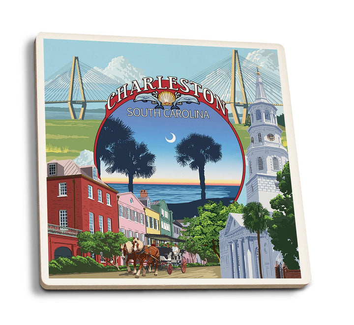 Charleston, South Carolina, Town Views, Lantern Press Artwork, Coaster Set Coasters Lantern Press 