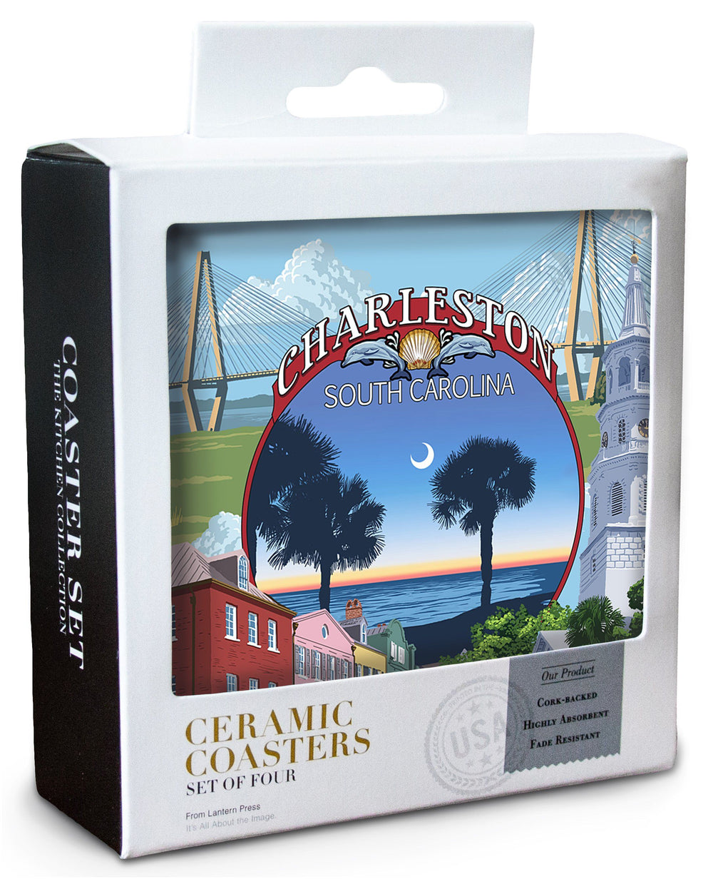 Charleston, South Carolina, Town Views, Lantern Press Artwork, Coaster Set Coasters Lantern Press 