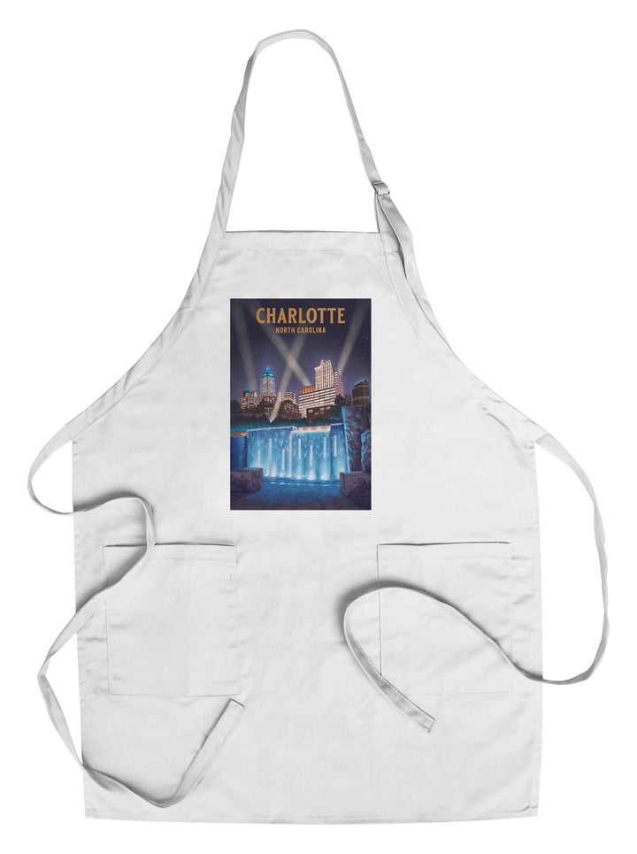 Charlotte, North Carolina, Lithograph Kitchen Lantern Press Chef's Apron 