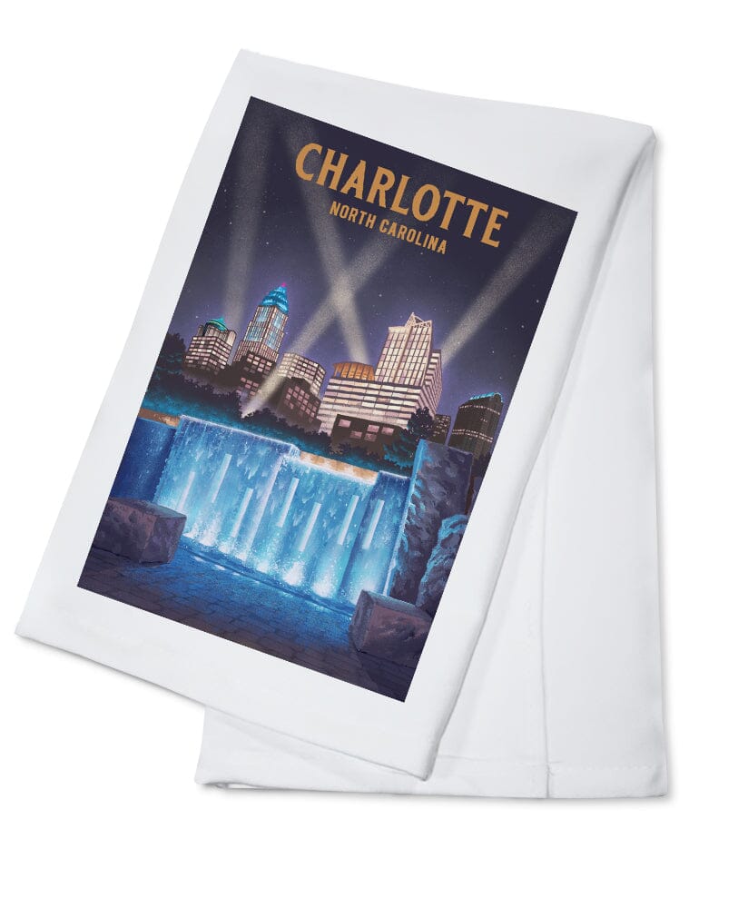 Charlotte, North Carolina, Lithograph Kitchen Lantern Press Cotton Towel 