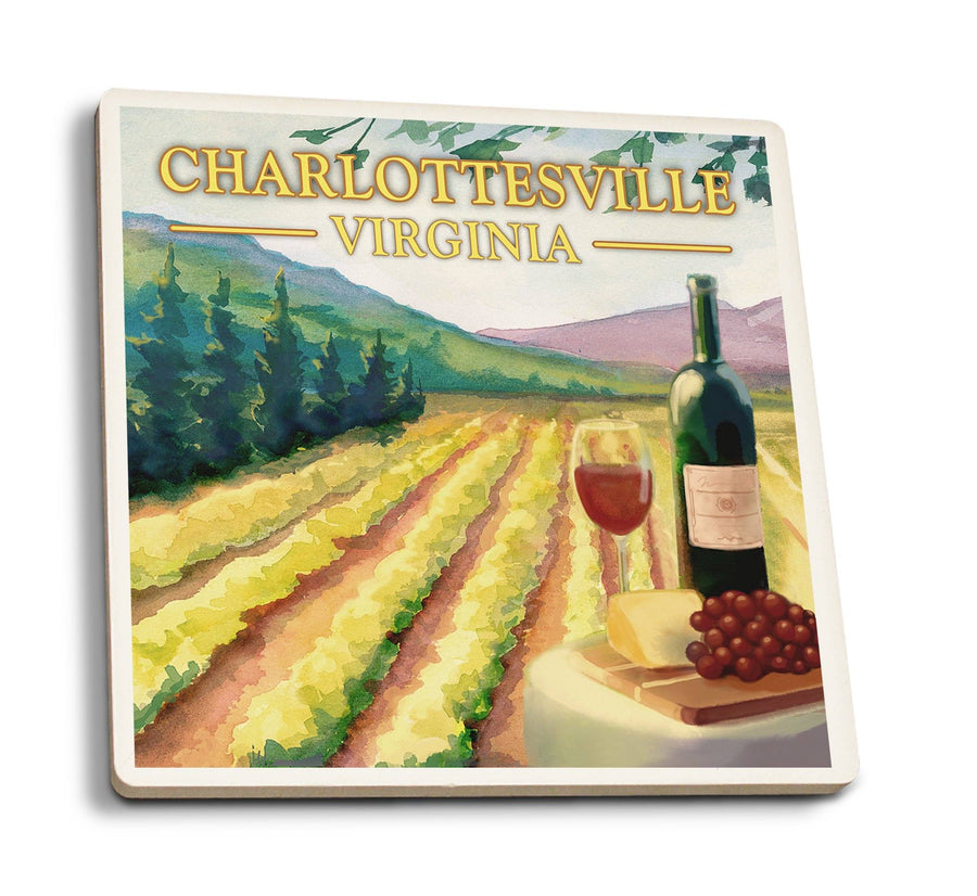 Charlottesville, Virginia, Wine Country, Vineyard Scene, Lantern Press Artwork, Coaster Set Coasters Lantern Press 
